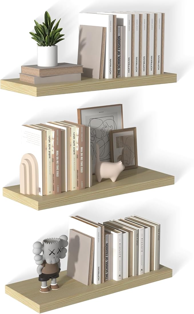 12 Inch Deep Floating Shelves for Wall 3 Pack Floating Shelves Large Storage Space Wall Mount Shelf for Living Room Kitchen Bathroom 30" W x 12" D x 1.2" H Oak-Ruum Studio Home