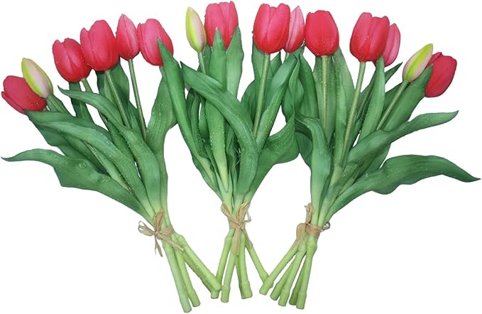 15pcs Artificial Tulips Flowers, Fake Tulips Real Touch, Faux Latex Bouquets, for Party Wedding Home Room Decoration (Rose Red)-Ruum Studio Home