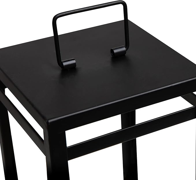 HPC Decor Black Metal Candle Lanterns Set of 2- Lanterns Decorative w/ LED Timer Candles- 15.8'' & 12.6'' Chunky Modern Farmhouse Lantern Decor for Indoor,Outdoor,Fireplace,Porch (No Glass)-Ruum Studio Home