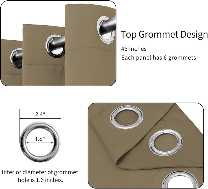 Easy-Going Blackout Curtains for Bedroom, Solid Thermal Insulated Grommet and Noise Reduction Window Drapes, Room Darkening Curtains for Living Room, 2 Panels(46x63 in, Tan)-Ruum Studio Home