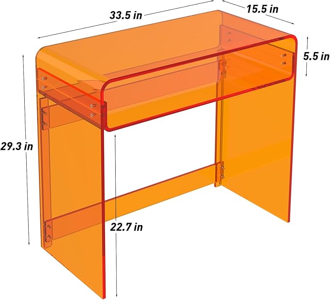 Acrylic Desk, Orange Table, Acrylic Console Table for Office, Study, Bedroom, Entrance Decor (15.5" D x 33.5" W x 29.3" H, Orange)-Ruum Studio Home