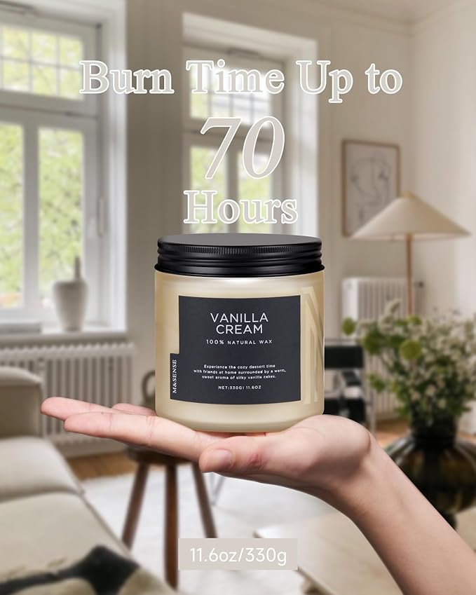 M&SENSE Vanilla Soy Candles, Medium 2 Wick 11.6oz 70 Hours Burning Time, All Natural Organic Soy Wax, Relaxing Aromatherapy Scented Candle, Housewarming Gift for Women and Men-Ruum Studio Home
