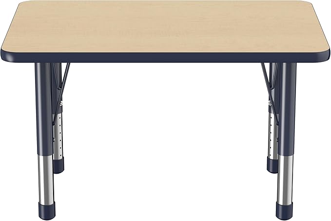 Factory Direct Partners FDP Rectangle Activity School and Classroom Kids Table (24 x 36 inch), Chunky Toddler Leg, Adjustable Height 15-24 inches - Maple Top and Navy Edge-Ruum Studio Home