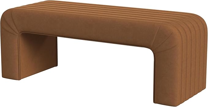 Modern Arch Channel Bedroom Bench Ottoman, 48" Entryway Bench and Shoe Rack, Soft Cushion Bench for Bedroom End of Bed, Ottoman Bench for Living Room, Bedroom, Entryway (Beach Rust Velvet)-Ruum Studio Home