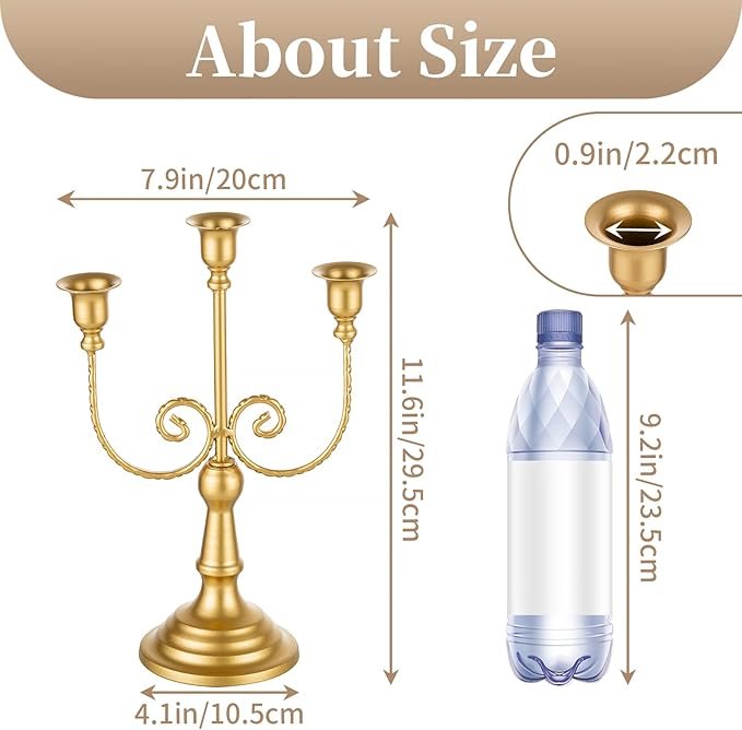 Sziqiqi Gold Taper Candle Holder for Centerpiece - 3-stem Candlesticks Holder for Wedding Table Centerpieces Metal Candle Stick Holders for Fireplace Mantle 2pcs-Ruum Studio Home