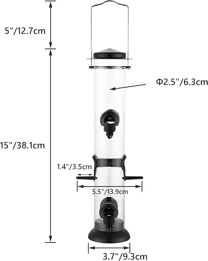 Bird Feeders for Outdoors Hanging,Finch Feeders for Outside,Chew-Proof Hanging Bird Feeder,Rust-Proof Birdfeeder,Squirrel Proof 6 Ports Metal Bird Feeder,14 Inch,1 Pack,Black-Ruum Studio Home