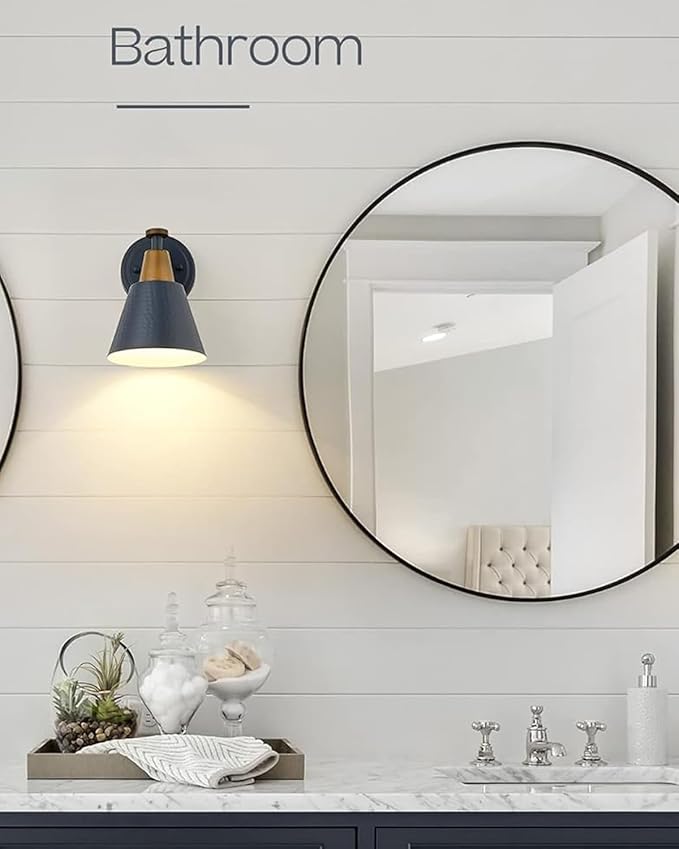 FEMILA 1-Light Wall Sconces, Modern Sconces Wall Lighting with Hammered Metal Shade, Bathroom Vanity Light Fixtures Wall Lamp for Mirror Bedroom, Dark Blue,4FG59B Blue-Ruum Studio Home