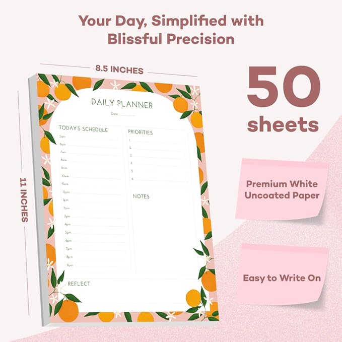 Bliss Collections Daily Planning Pad, To Do List Notebook - Undated Tear-Off Sheets Notepad - Work Calendar, Organizer, Scheduler for Goals, Tasks - Daily Planner (Fruit), 8.5" x 11", 50 Sheets-Ruum Studio Home