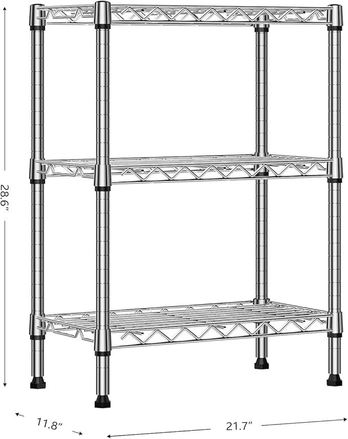 750 lbs 3 Tier Shelf Metal Storage Shelves Wire Rack Closet Organizers with PP Board for Garage Kitchen Bathroom Laundry Chrome 11.8" D x 21.7" W x 28.6" H-Ruum Studio Home