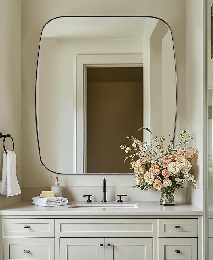 ANDY STAR Bronze Oblong Mirror, 36x40 Inch Brushed Bronze Oval Mirror for Bathroom with Stainless Steel Metal Frame, Wall Mouned for Bathroom, Living Room, Entryway-Ruum Studio Home