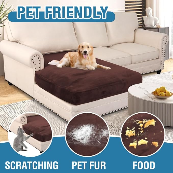 H.VERSAILTEX Velvet Stretch Individual Chaise Cover Sectional Couch Covers for L Shaped Sofa Both Left/Right Furniture Protector Seat Cushion Sofa Cover (1 Piece Chaise Cover, Brown)-Ruum Studio Home
