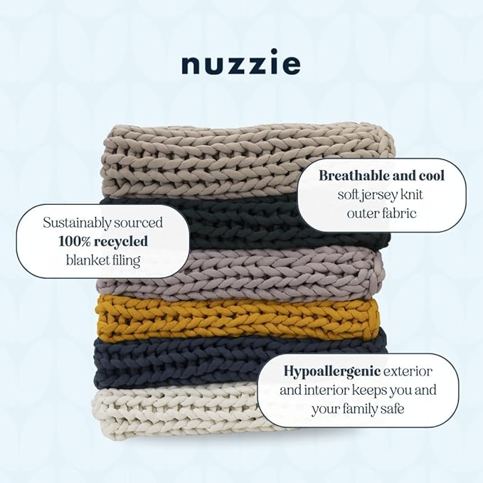 Nuzzie Chunky Knit Weighted Blanket - Breathable, Cooling, Hand Made Knit Throw Blanket for Sleep - Machine Washable, Stylish Decor Design (Misty Grey, Queen | 22lbs | 60"x80")-Ruum Studio Home