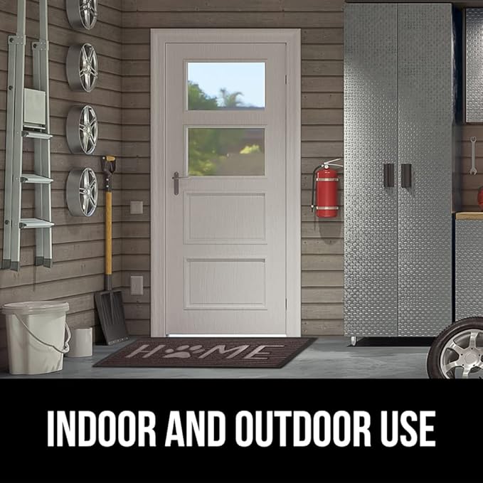 GORILLA GRIP 100% Waterproof All-Season WeatherMax Doormat US Designed Natural Rubber, Stain and Fade Resistant, Low Profile Indoor Outdoor Door Mats, Easy Clean Patio Mat, Espresso Home Paw-Ruum Studio Home