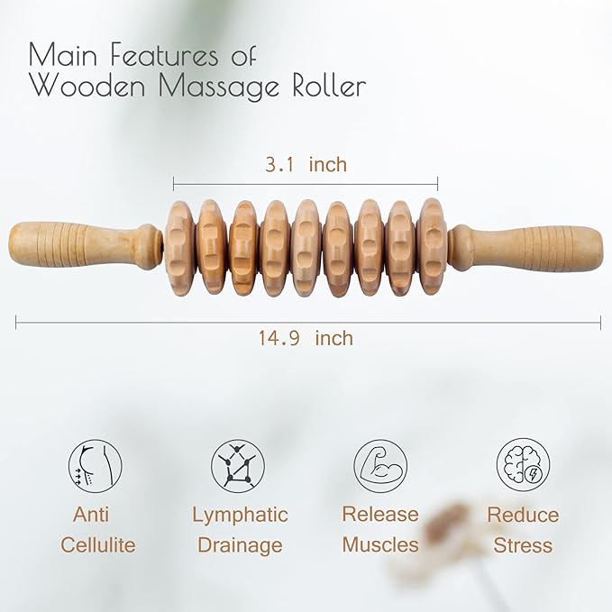 Wooden Massage Roller Wood Therapy Massage Tools for Body Shaping, Anti Cellulite Wood Roller Masssager, Manuel Wooden Fascia Massage Roller, Wood Body Sculpting Tools, Wood Body Massage Roller-Ruum Studio Home