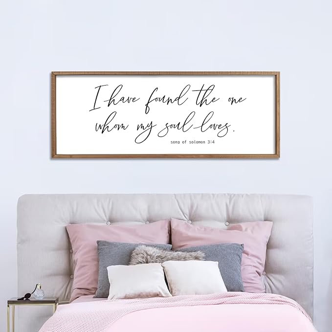 I Have Found The One Whom My Soul Loves Sign Wall Art Decor 40"x15" Modren Master Bedroom Above Bed Wood Framed Song of Solomon 3:4 Large Living Room Bible Verse Wall Hanging (Wood)-Ruum Studio Home