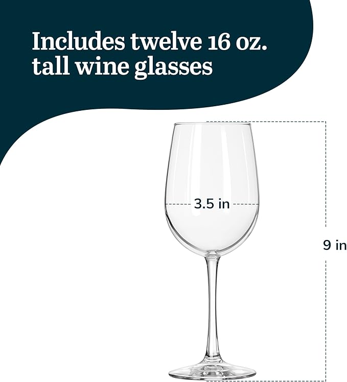 Libbey Vina Tall Wine Glasses Set, All Purpose Red and White Wine Glasses Set of 12, Professional Grade Glass Wine Glasses for Gatherings, Events-Ruum Studio Home