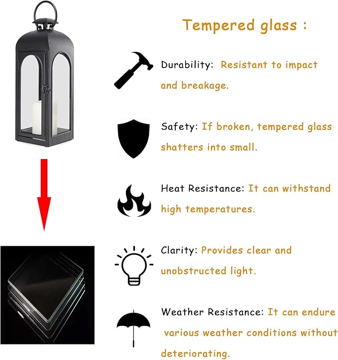 Bdor 2 Pack 20 Inches Metal and Tempered Glass Decorative Lantern with Electronic Wax Effect - Indoor/Outdoor Decorative Lighting, Handcrafted Aesthetic, Perfect for Home, Parties, and Holiday Decor-Ruum Studio Home