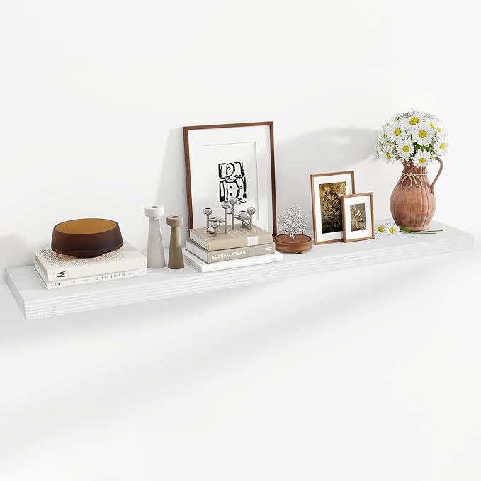 55 Inch Floating Shelves, 12 Inch Deep Floating Shelves for Wall, Floating Shelf with Invisible Brackets, 55 Inch Wide x 12 Inch Deep Wall Shelves for Bathroom, Bedroom, Living Room,1 Pack,White-Ruum Studio Home
