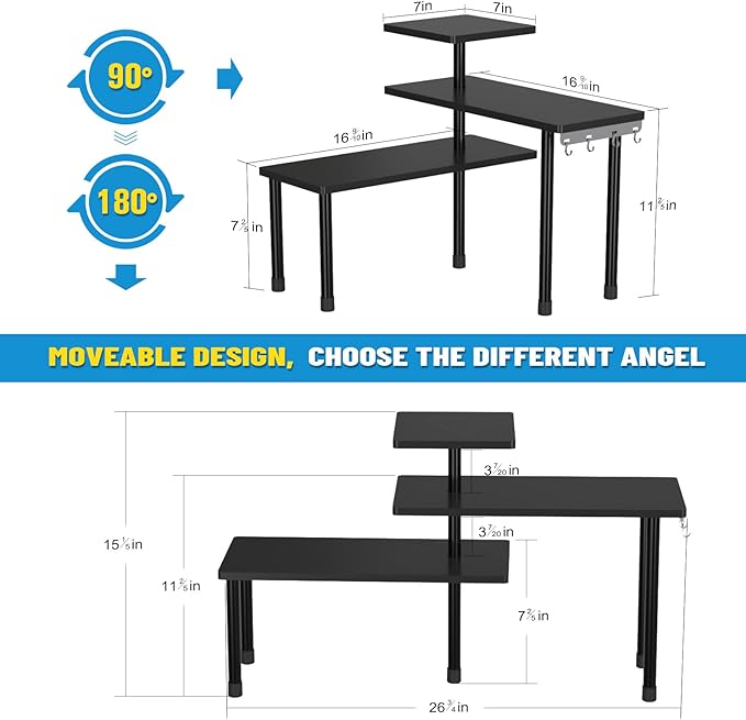 JayRex Countertop Corner Shelf, 3 Tier Shelf Moveable Organizer for Bathroom Counter, Make Up, Dresser Table, Desktop Shelf (Black)-Ruum Studio Home