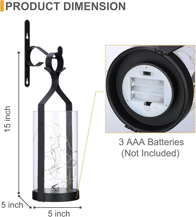 Metal Wall Sconce 35 Led Lantern Set of 2 - Black Wall Mounted Hanging Holder with Glass & Candles Vintage Wall Decor for Porch, Living Room, Dining Room, Bedroom Indoor Decor-Ruum Studio Home