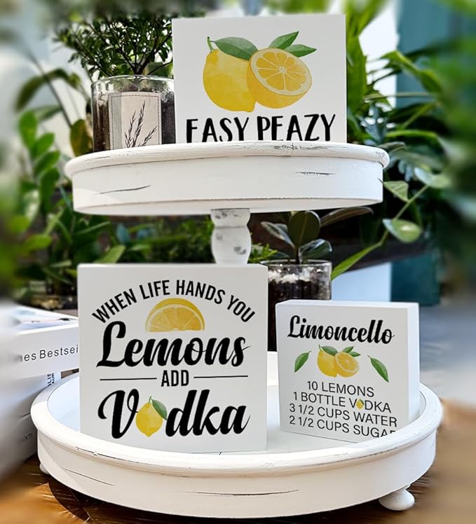 Summer Lemons Decor for Home Farmhouse Lemon Themed Tiered Tray Decor 3 Pcs Lemon Decorative Wood Box Signs Table Desk Shelf Kitchen Decoration-Ruum Studio Home