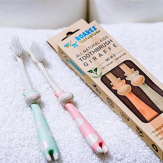 ROARex Vegan Eco Friendly All Natural Kids Toothbrush Made from Plants – Sweet Baby Giraffe | 100% Biodegradable and Compostable | 1% for The Planet Product-Ruum Studio Home