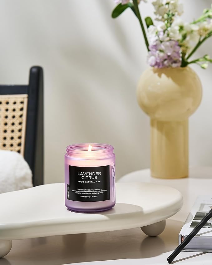 M&SENSE Lavender Citrus Scented Candle, Natural Soy Wax for Home Scented, Stress Relief 7.05oz 50H Burn Time Aromatherapy Candle Gift for Mom Friends Teacher & Spa Bath Yoga-Ruum Studio Home