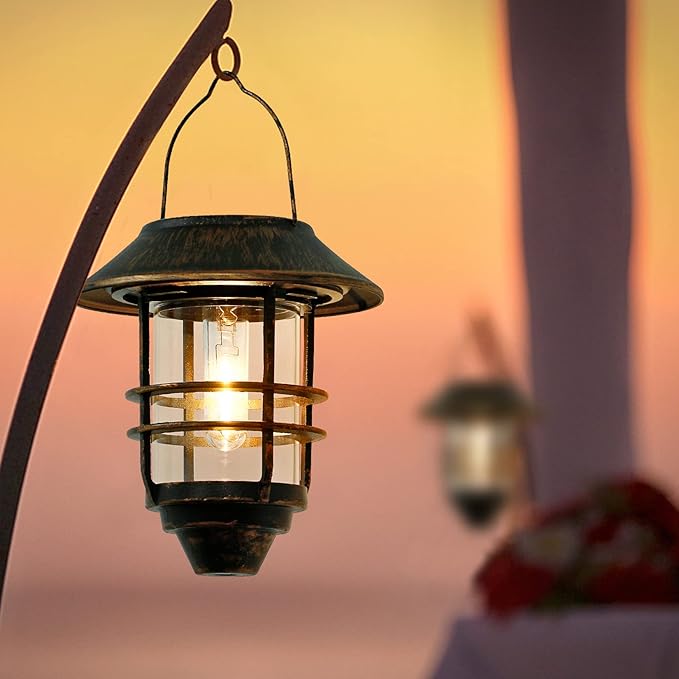 Solar Lantern Outdoor, Hanging Waterproof Solar Lights with Wall Mount Kit for Garden Porch Fence 2 Pack,Bronze-Ruum Studio Home