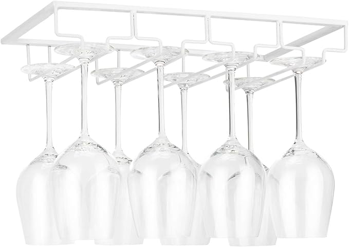 Wine Glass Rack Under Cabinet - Stemware Holder Metal Wine Glass Organizer Glasses Storage Hanger for Bar Kitchen Brown 4 Rows White-Ruum Studio Home