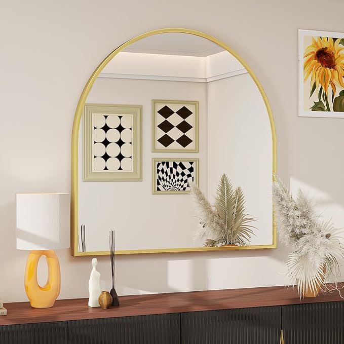 BEAUTYPEAK 31"x32" Arch Bathroom Mirror, Wall Mounted Vanity Metal Frame Mirror for Bedroom, Entryway, Living Room, Gold-Ruum Studio Home