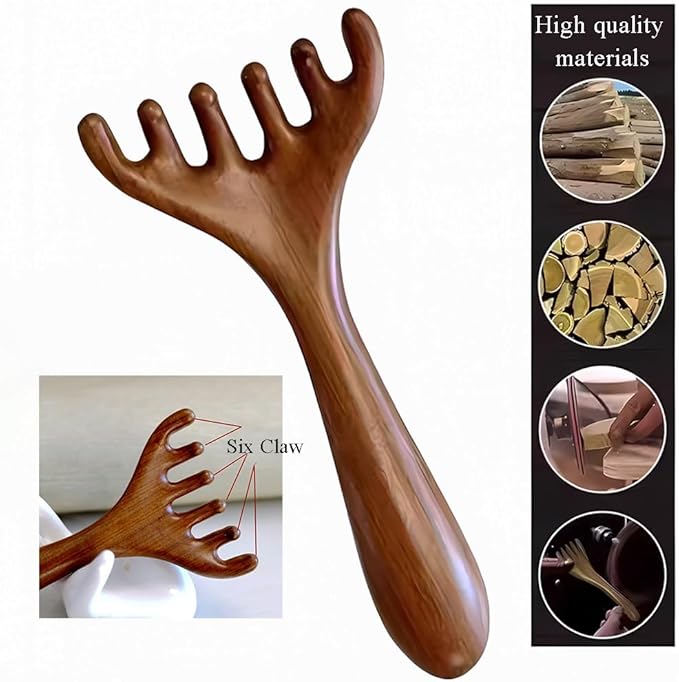 Natural Wooden Gua Sha Tool,Wooden Gua Sha Scraping Massage Tool,Long Handle Sandalwood Six Claw Antler Massager,1 Pieces-Ruum Studio Home