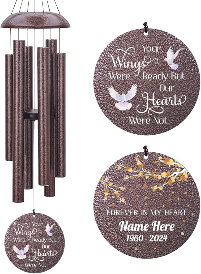Sympathy Wind Chimes Personalized, Love Doves Wind Chimes for Loss of Loved Dad/Mom, Memorial Gifts Wind Chime for Funeral, in Loving Memory of Husband/Wife, Garden Outdoor Decor (36inch)-Ruum Studio Home