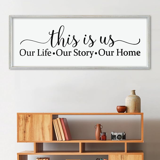 LuZhiQiang This Is Us Sign Wall Decor 40"×15" for Bedroom Family Sign Large Framed Wooden Wall Hanging Art (White)-Ruum Studio Home