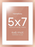 Homeforia Rose Gold 5x7 Picture Frame, High End Metal 5 x 7 Frames with Mat 4 x 6 for Print, 5by7 Desk Frame Matted to 4x6 inch Photo, 5 by 7 Wall or Tabletop Frame, Tempered Glass, Wall Kit, Set of 1-Ruum Studio Home