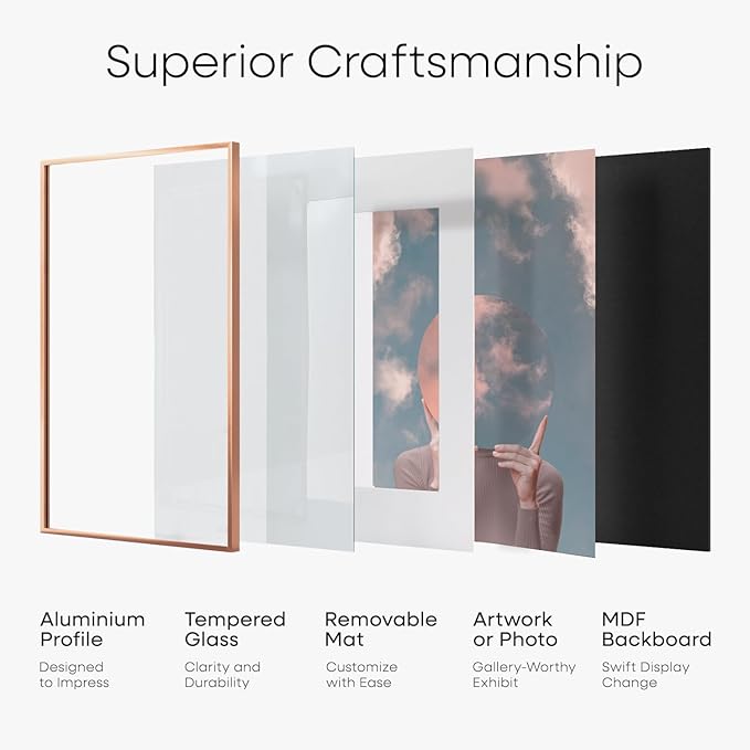 Homeforia 14x17 Picture Frame Rose Gold, High End Metal 14x17 Poster Frames with Mat 11x14 inch Photo, 14 x 17 Rose Gold Frame Matted to 11 by 14 Print, 17x14 Frame, Tempered Glass, Wall Kit, Set of 1-Ruum Studio Home