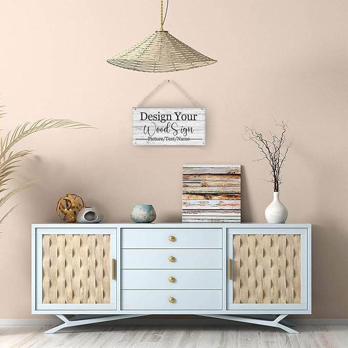 Custom Personalized Board Hanging Wood Sign, Design Your Welcome Sign, Customizable Wall Plaque, House Wood Sign for Garden Yard Home Farmhouse 9.8x5.1 inch-Ruum Studio Home