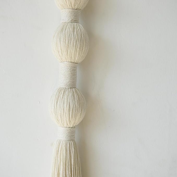Macrame Wall Hanging Small Sphericity Cotton Textile Tassel Wall Hanging Fiber Yarn Art for Living Room Bedroom 27'' L x 2.3'' W-Ruum Studio Home