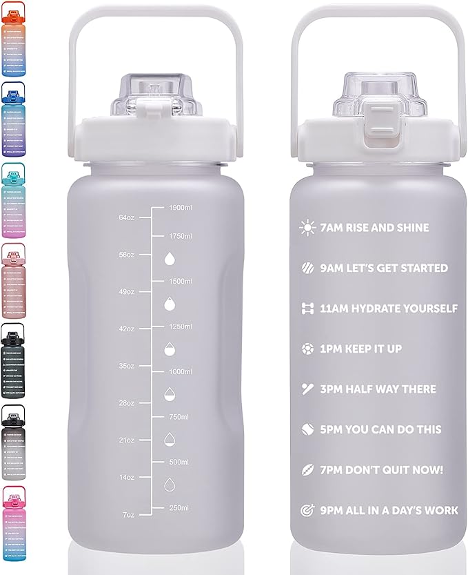64oz,100oz,128oz Large Motivational Water Bottle with Time Marker, Leakproof & BPA Free Half Gallon Big Water Bottle with Straw Handle Tritan Frosted Water Jug for Gym,Fitness,Outdoor Sports-Ruum Studio Home