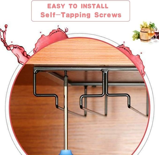 Wine Glass Rack - Under Cabinet Stemware Wine Glass Holder Glasses Storage Hanger 2 Pack Metal Organizer for Bar Kitchen 5 Rows Gold-Ruum Studio Home