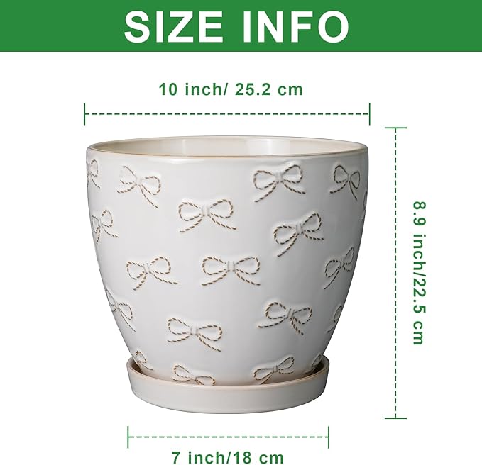 Pots for Plants 10 Inch - Ceramic Planter Large Plant Pot for Indoor Plants Outdoor Round Flower Pot with Drainage Hole and Saucer Home Garden Decor White-Ruum Studio Home