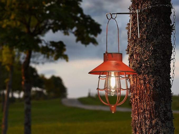 YAKii 2 Pack Solar Lantern Hanging Waterproof Outdoor Metal Solar Lamp with Warm White Light Decorate for Yard Garden Pathway Patio Porch Decor (Red)-Ruum Studio Home