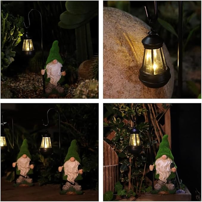 Flocked Solar Garden Gnomes Outdoor Statues 15.8”Outdoor Garden Decor LED Outdoor Decor Light Unique Housewarming Gifts Yard Art Sculptures for Patio Lawn Ornaments-Ruum Studio Home