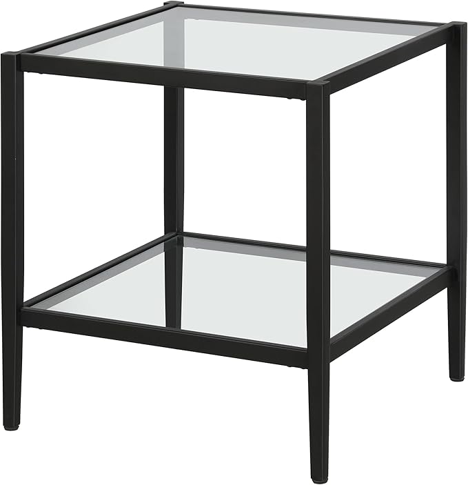 Henn&Hart 20" Wide Square Side Table with Glass Shelf in Blackened Bronze, Table for Living Room, Bedroom-Ruum Studio Home