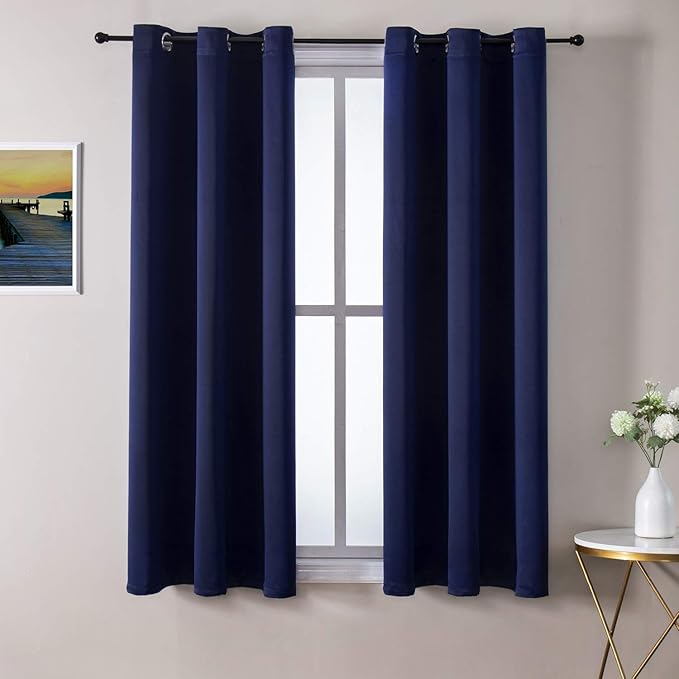 ChrisDowa Grommet Blackout Curtains for Bedroom and Living Room - 2 Panels Set Thermal Insulated Room Darkening Curtains (Navy Blue, 42W x 63L)-Ruum Studio Home