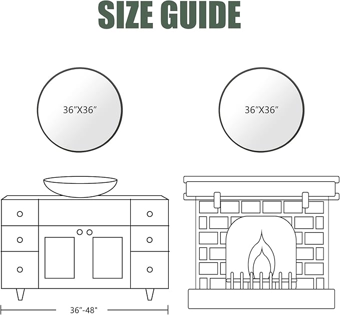 BEAUTYPEAK Circle Mirror Black 36 Inch Wall Mounted Round Mirror with Brushed Metal Frame for Bathroom, Vanity, Living Room, Bedroom, Entryway Wall Decor (Black, 36 Inches)-Ruum Studio Home