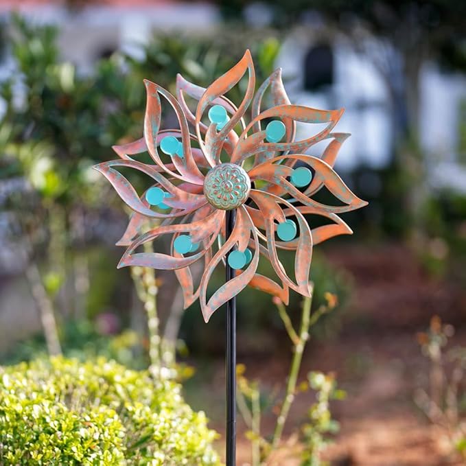 Viveta Metal Wind Spinners Outdoor,Vintage Kinetic Wind Spinner Garden Pinwheels with Metal Stake for Patio,Lawn,Garden,59 * 13.4 Inch-Ruum Studio Home