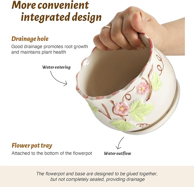 Ceramic Plant Pots with Drainage Holes and Saucers, Round Flower Pots for Indoor Plant, 3.9/5.2/6.7 Inches Small Flower Planters Set of 3-Ruum Studio Home