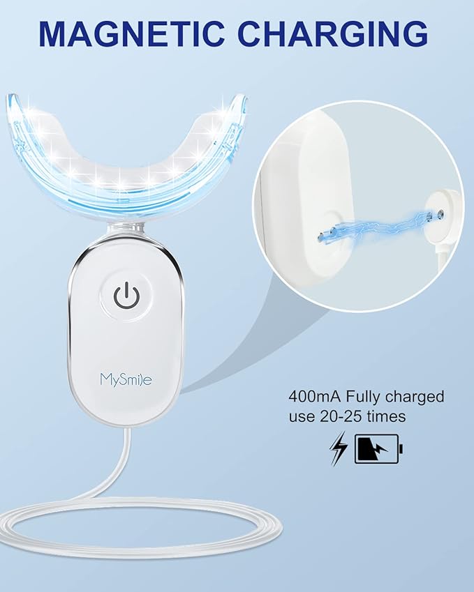 MySmile Teeth Whitening Accelerator Light, 28 LED Blue Light, Each 10 Minutes, USB Charger, Mouth Trays, 1 Pcs LED Light & 4ml Gel-Ruum Studio Home
