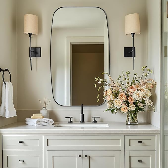 ANDY STAR 24x40” Black Bathroom Mirror, Oblong Vanity Mirror with Stainless Steel Metal Frame, Matte Black Oval Mirror for Over Sink, Modern Anti Rust Wall Mounted-Ruum Studio Home