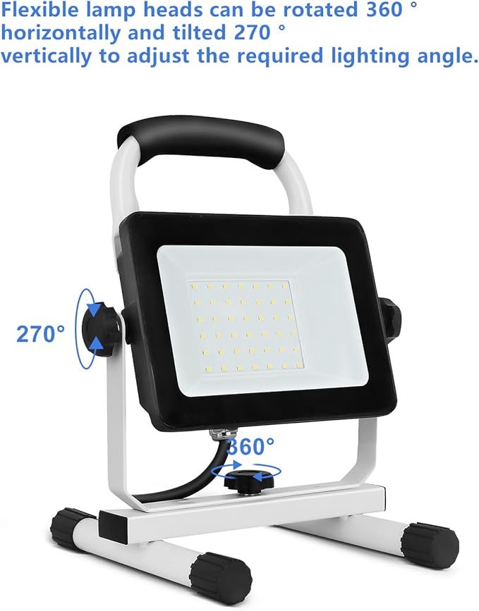 UFOND 4000 Lumen LED Work Light with Stand,40W Waterproof Portable Flood Lights, Worklight Brightness Angle Adjustable, with Switch Power Cord, Suitable for Construction Sites, Garage Workshop-Ruum Studio Home